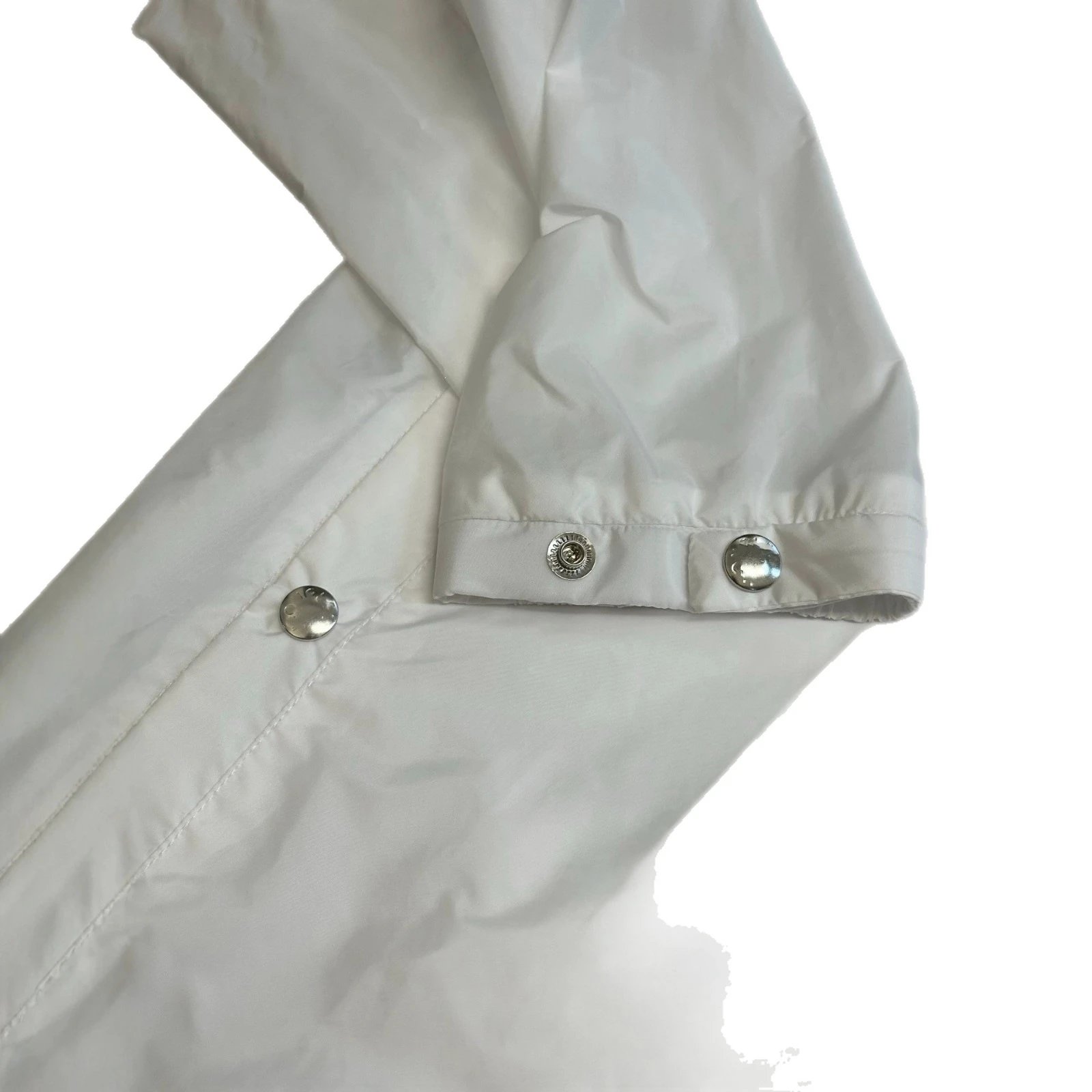 White Hooded Windbreaker Jacket With Embroidered Logo And Snap Pocket