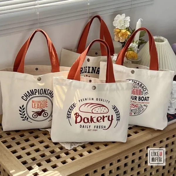Design Bakery Print Canvas Tote Bag White with Rust Handles Tote Bag - 51