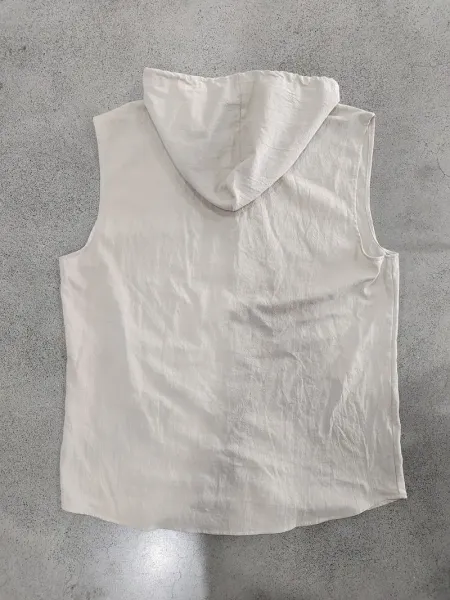 Design Sleeveless Hooded Button-Up Shirt White Tops - 7