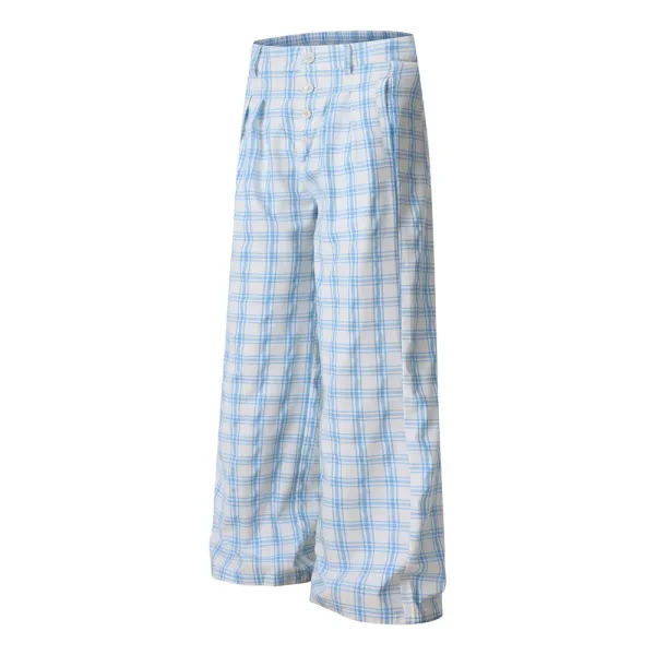 Design Wide-Leg Plaid Pants Red and White - 7