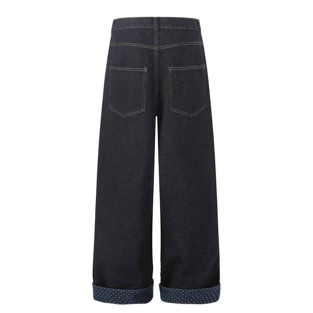 Design Wide-Leg Distressed Denim Jeans with Graphic Print Light Blue Jeans - 7