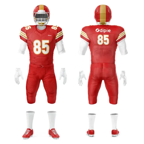 Design Dipie Custom Football Uniform Set Red / Gold Jersey and Pants Activewear - 1