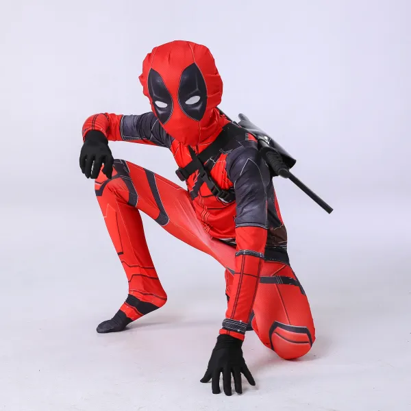 Design Deadpool Costume Red Black Full-Body Suit Clothing - 9