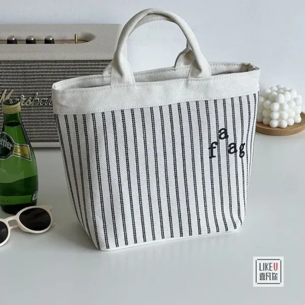 Design Striped Canvas Tote Bag with Embroidered 'a fag' Logo - 22