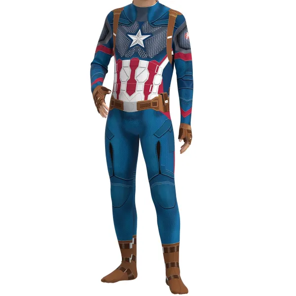 Design Captain America Costume Suit Blue Red White Full Body Jumpsuit Clothing - 4