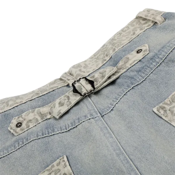 Design Wide-Leg Distressed Denim Jeans with Leopard Print Pockets - 13
