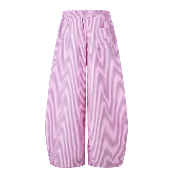 Design Wide-Leg Striped Pants with Embroidered Motifs Blue - 6