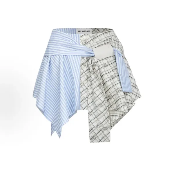 Design Ann Andelman Asymmetrical Wrap Skirt in Blue Stripe and Plaid Skirt - 1
