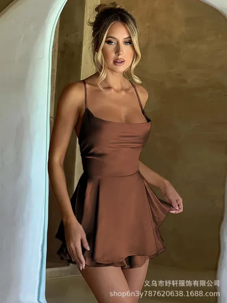 Design Satin Slip Dress Black Women's Mini Dress - 46