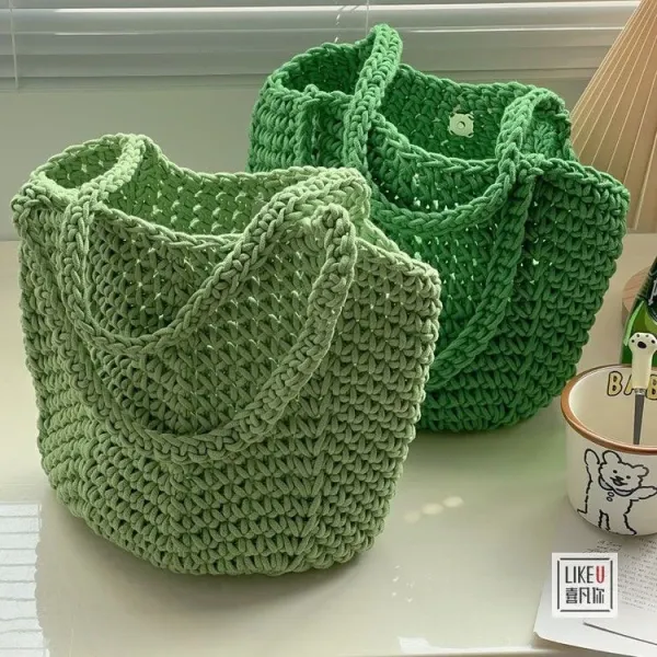 Design Handcrafted Crochet Tote Bag Green Tote Bag - 15