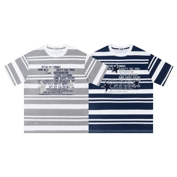Design Striped Graphic Tee Navy and White T-Shirt - 2