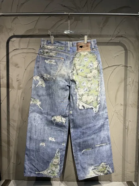 Design Floral Patchwork Distressed Wide-Leg Jeans - 8