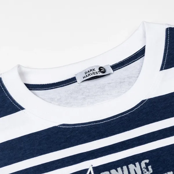 Design Striped Graphic Tee Navy and White T-Shirt - 8