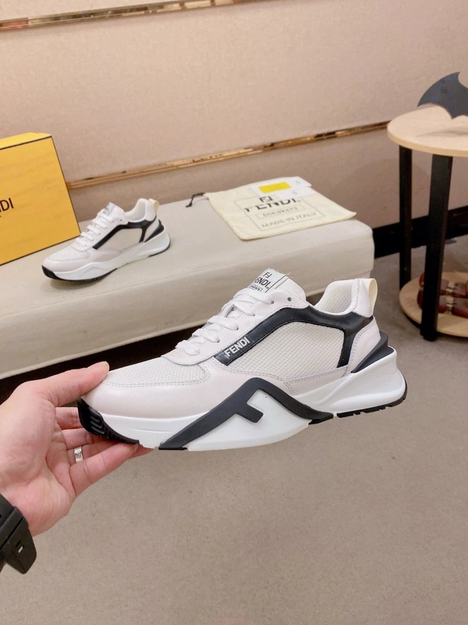 Fendi F-Logo Chunky Sneakers White Black - 2