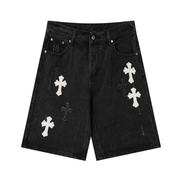 Chrome Hearts Cross Logo Denim Shorts Black - 41