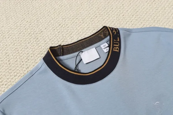 Burberry Logo-Embroidered Ribbed Collar T-Shirt Liquid Blue - 5