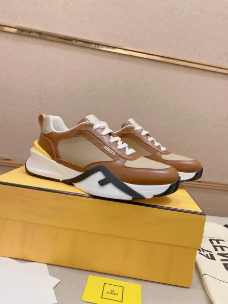 Fendi F-Logo Chunky Sneakers Brown Beige White - 1