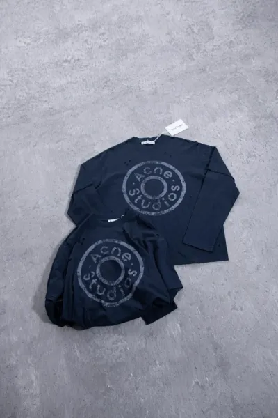 Acne Studios Distressed Logo Print Long-Sleeve T-Shirt Navy - 16