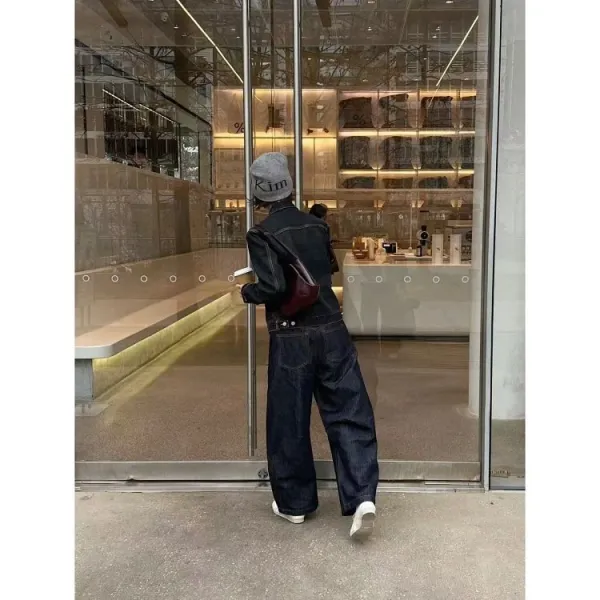 Design Grid-Check Windbreaker Jacket Gray, Wide-Leg Denim Jeans Dark Blue, Olive Canvas Sneakers Outerwear - 14