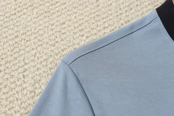Burberry Logo-Embroidered Ribbed Collar T-Shirt Liquid Blue - 6