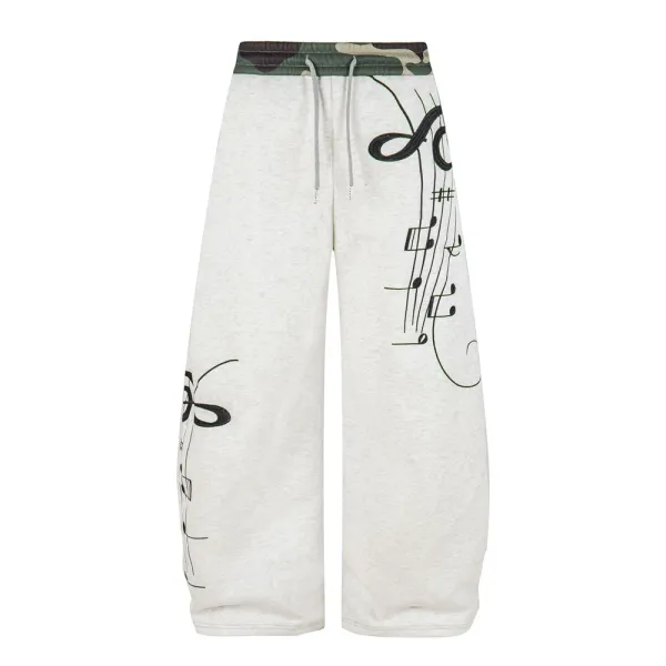 Design Music Note Print & Camo Sweatpants Set - 3