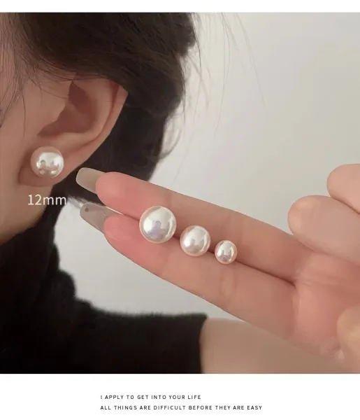 Design Pearl Stud Earrings 16mm White Jewelry - 5