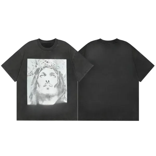 Design Graphic Hooded Face Print Black T-Shirt - 32