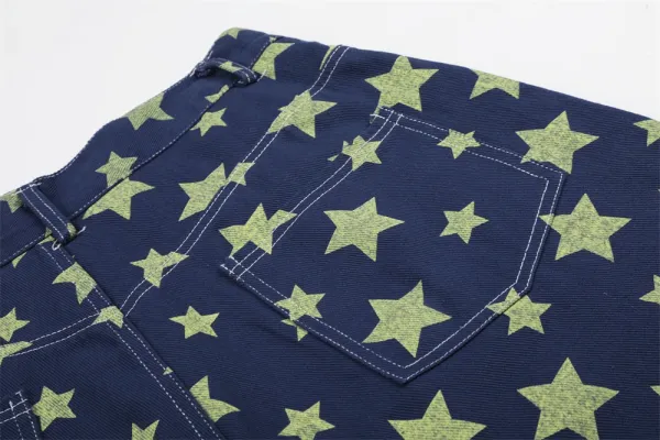 Design Star Print Denim Shorts Navy - 15