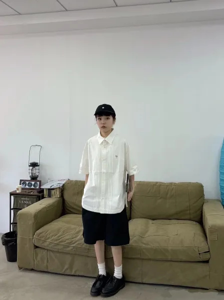 Stussy Pleated Short-Sleeve Shirt in Seafoam Green and White - 7