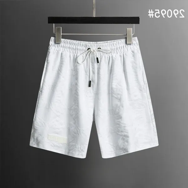 Design Embossed Texture Drawstring Waist Shorts White - 1