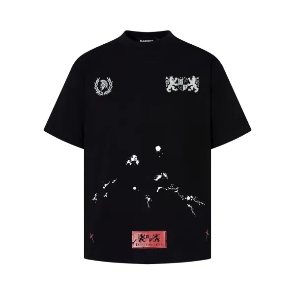 Design BLACKETT Heraldic Print Black Oversized T-Shirt T-Shirts - 4