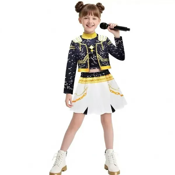 Design Starry Night Crop Top and Skirt Set Black White Gold - 5
