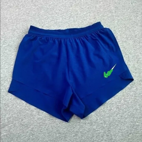 Nike Running Shorts Royal Blue with Green Swoosh - 1
