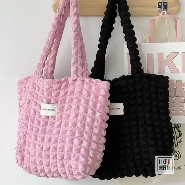 Design LOVE SOZAKKA Ruched Texture Tote Bag Black Handbags - 11