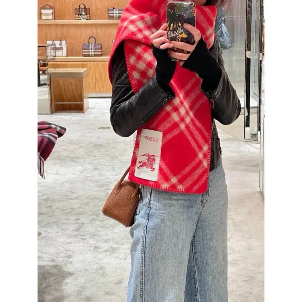 Burberry Classic Check Cashmere Scarf Red Scarves - 11