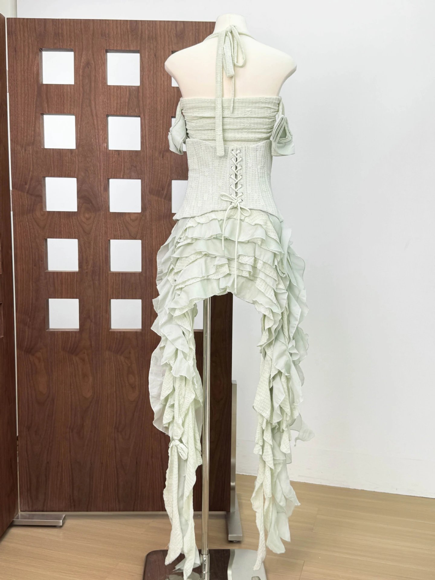 Design Ruffled Halter Corset Dress in Mint Green - 21
