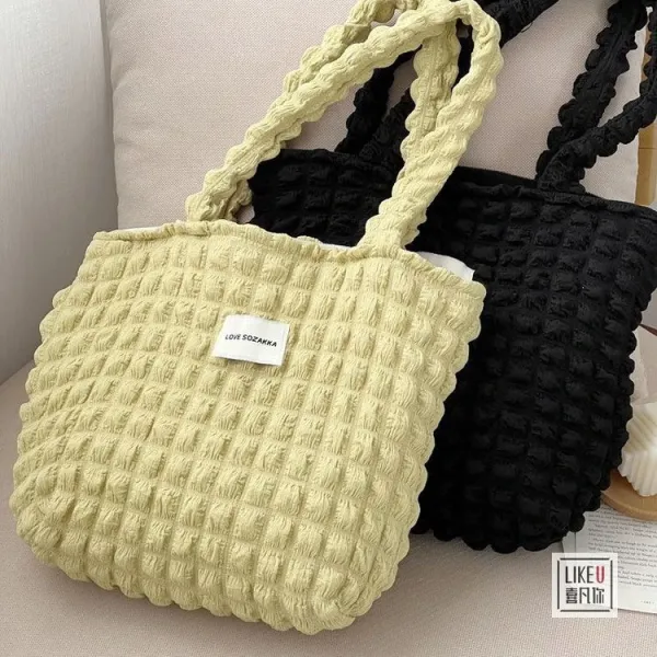 Design LOVE SOZAKKA Ruched Texture Tote Bag Black Handbags - 15