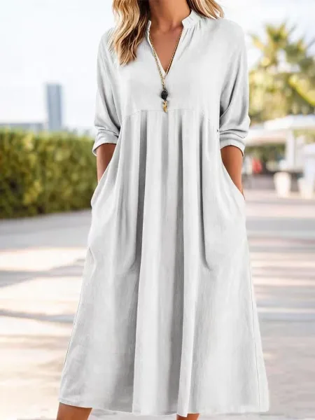 Design V-Neck Midi Dress in Dusty Pink - 8