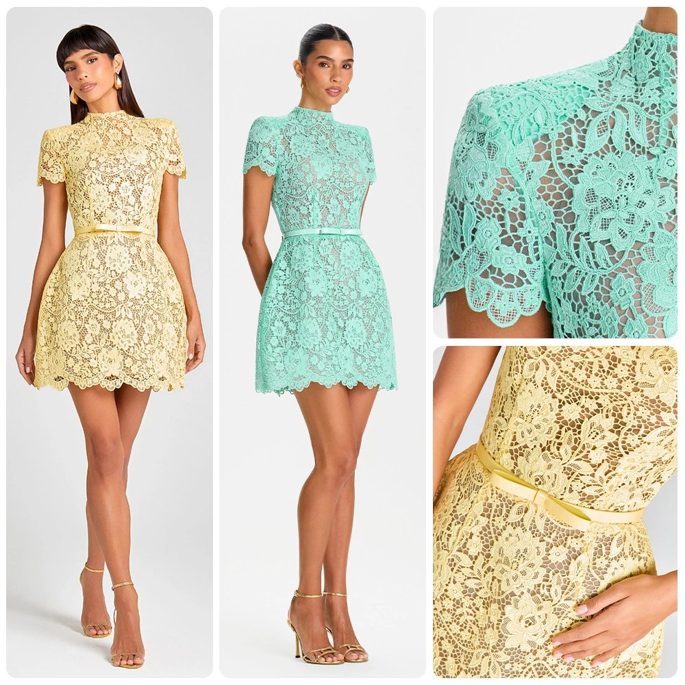 Design Lace Mini Dress Lemon Yellow - 3