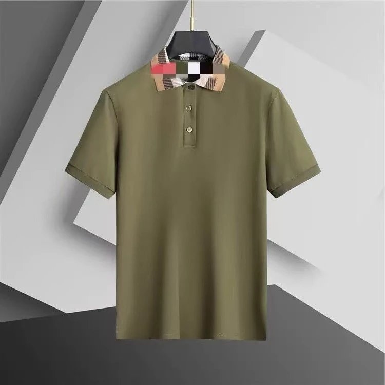 Burberry Check Collar Polo Shirt Olive Green Polo