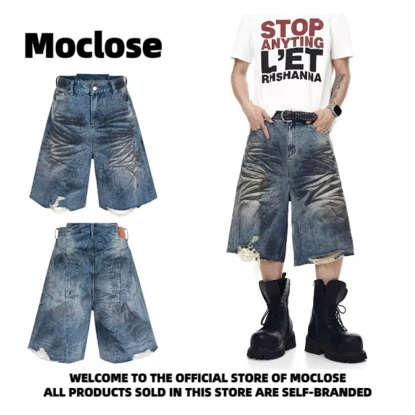 Design Moclose Brand Distressed Wide-Leg Denim Shorts Blue Shorts - 6