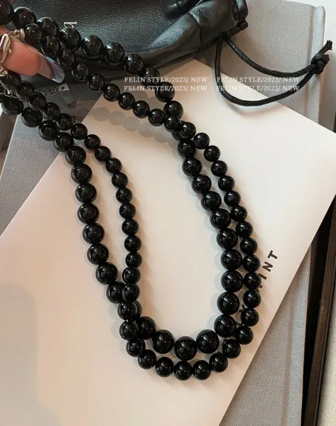 Design Black Onyx Bead Choker Necklace Jewelry - 7