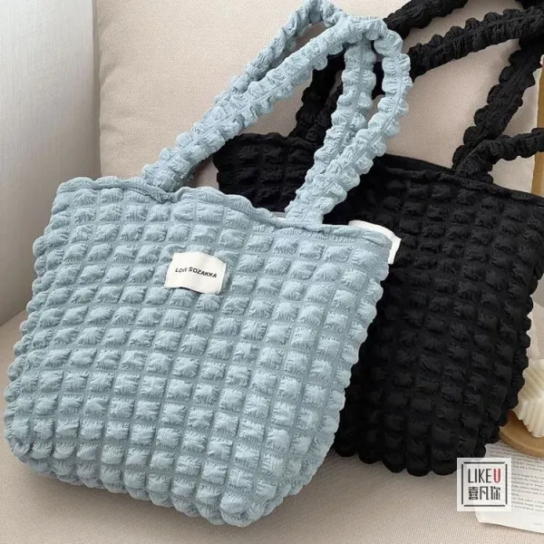 Design LOVE SOZAKKA Ruched Texture Tote Bag Black Handbags - 18