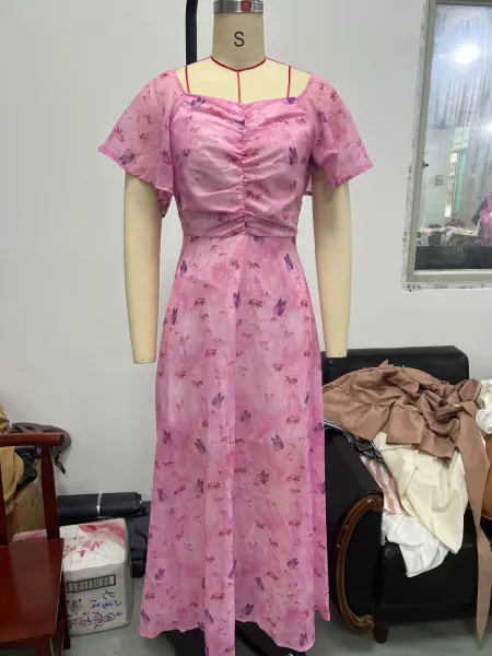 Design Floral Print Puff Sleeve Square Neck Maxi Dress - 4