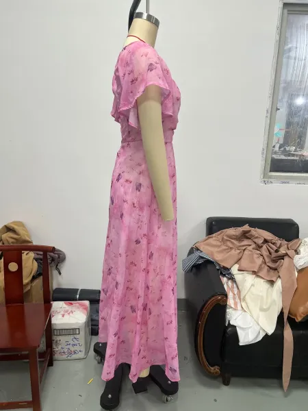 Design Floral Print Puff Sleeve Square Neck Maxi Dress - 6