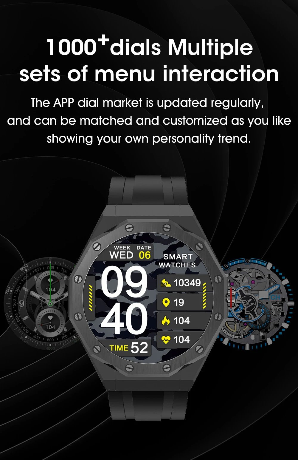 Design Octagonal Smartwatch Black and Brown Leather Strap Smartwatch - 5