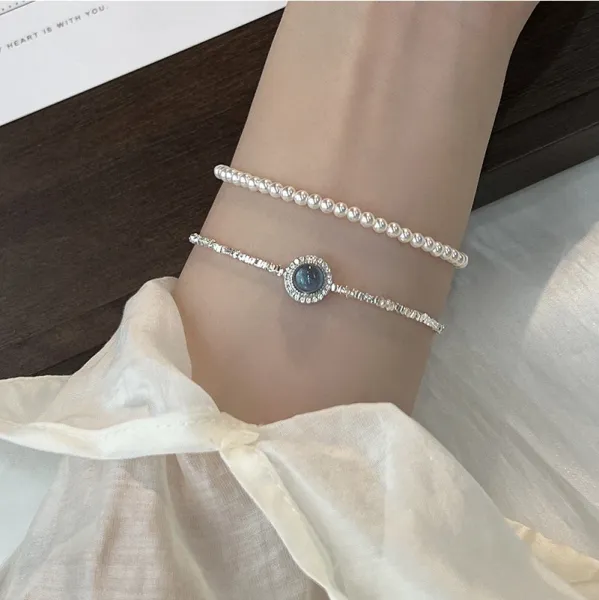 Design Crystal-Embellished Blue Cabochon Bracelet Jewelry - 2