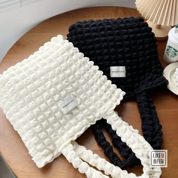Design LOVE SOZAKKA Ruched Texture Tote Bag Black Handbags - 27