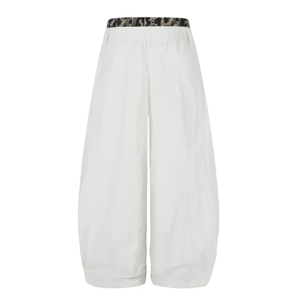 Design Wide-Leg Cargo Pants White with Leopard Waistband - 5