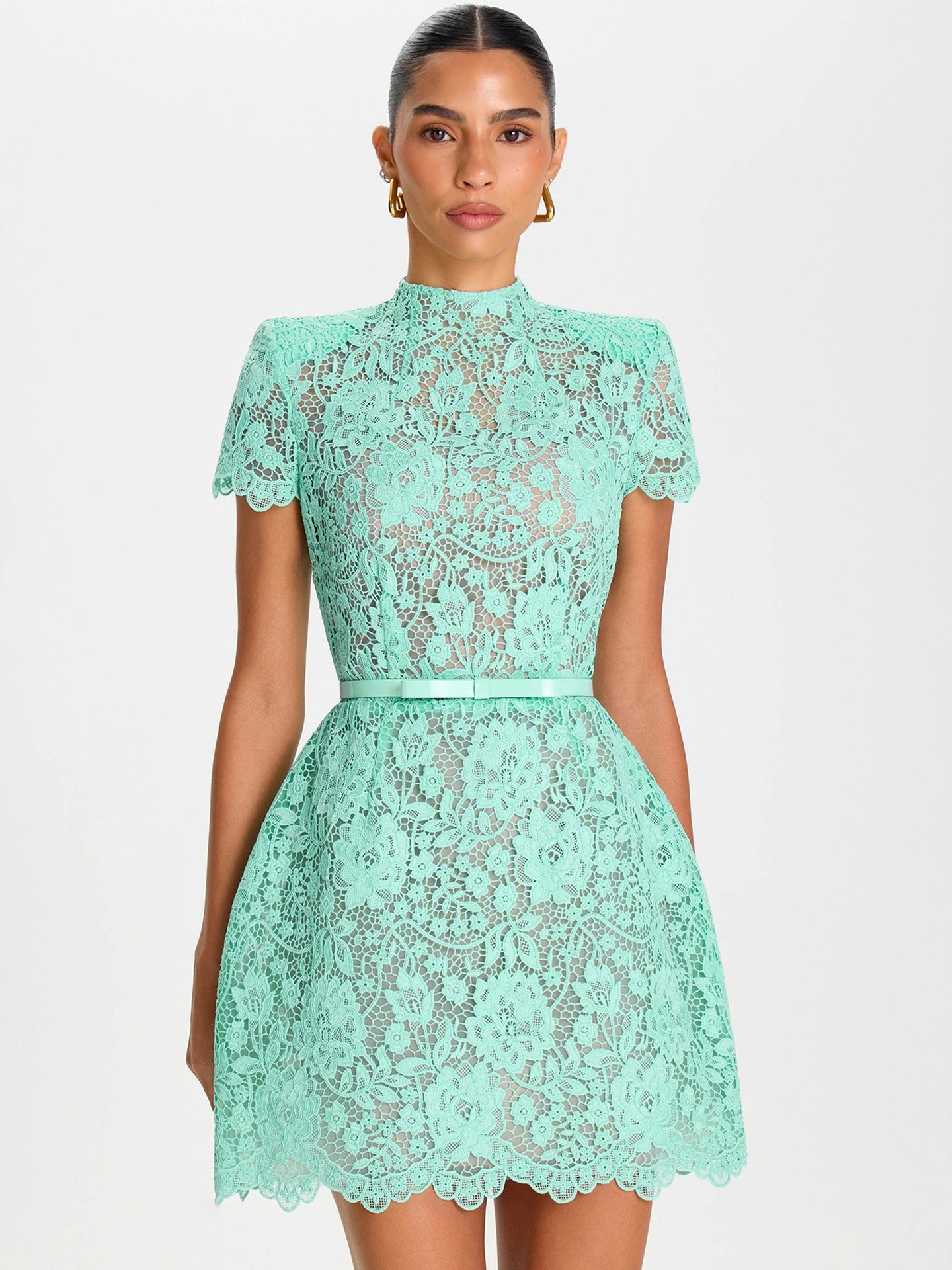 Design Lace Mini Dress Lemon Yellow - 13